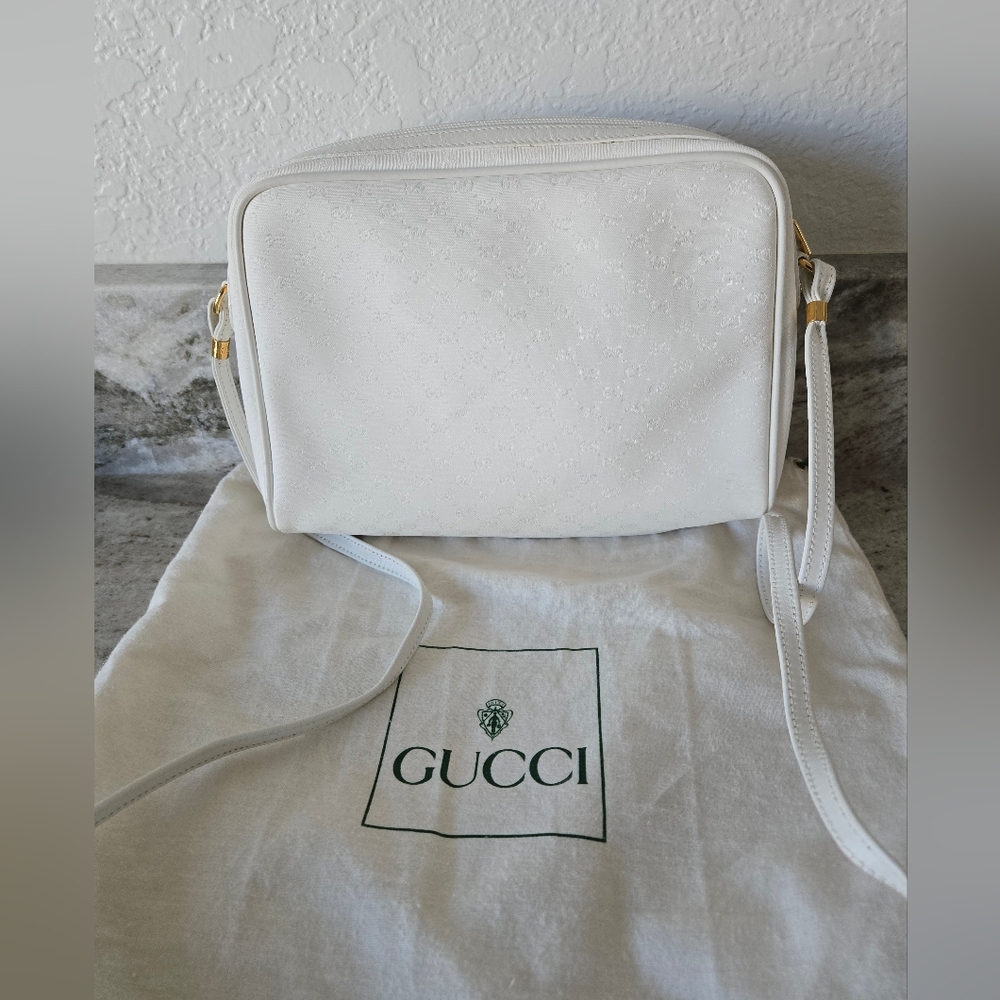 Vintage Gucci GG Logo White Crossbody Bag